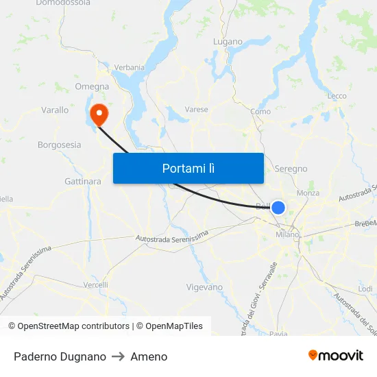 Paderno Dugnano to Ameno map