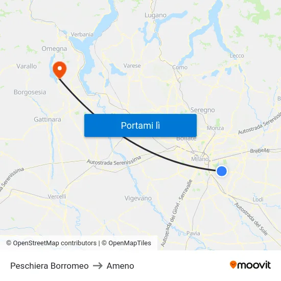 Peschiera Borromeo to Ameno map