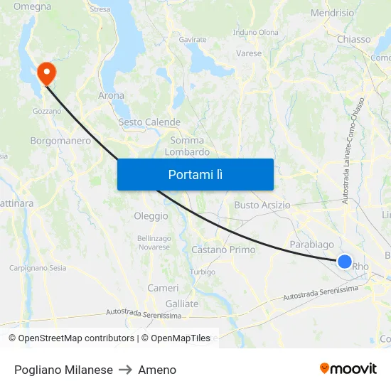 Pogliano Milanese to Ameno map