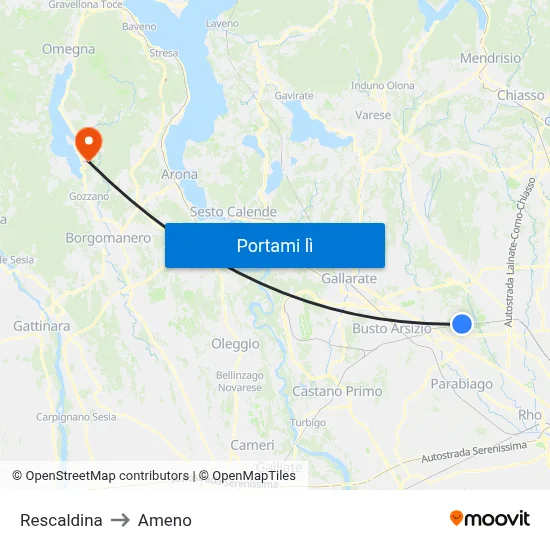 Rescaldina to Ameno map