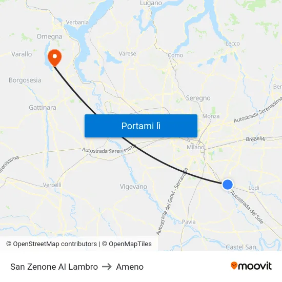 San Zenone Al Lambro to Ameno map
