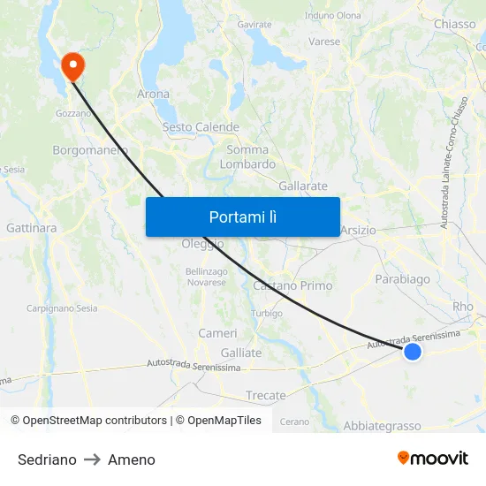 Sedriano to Ameno map
