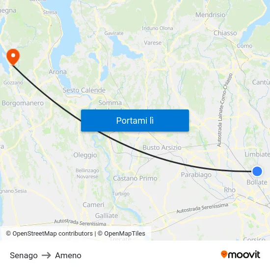 Senago to Ameno map
