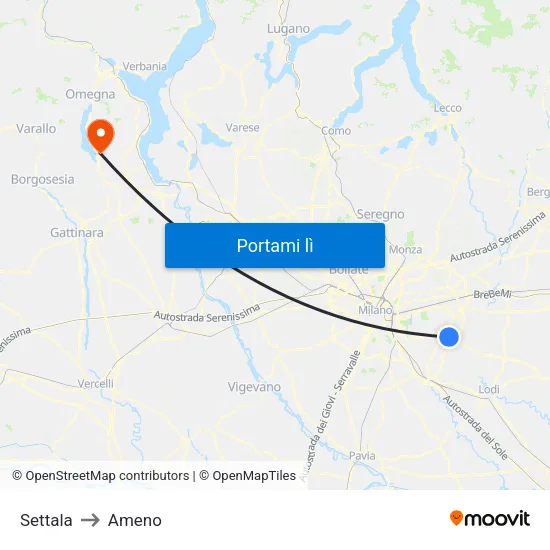 Settala to Ameno map