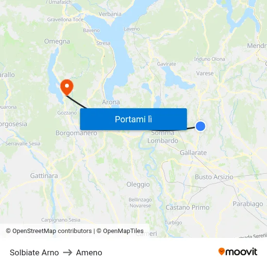 Solbiate Arno to Ameno map
