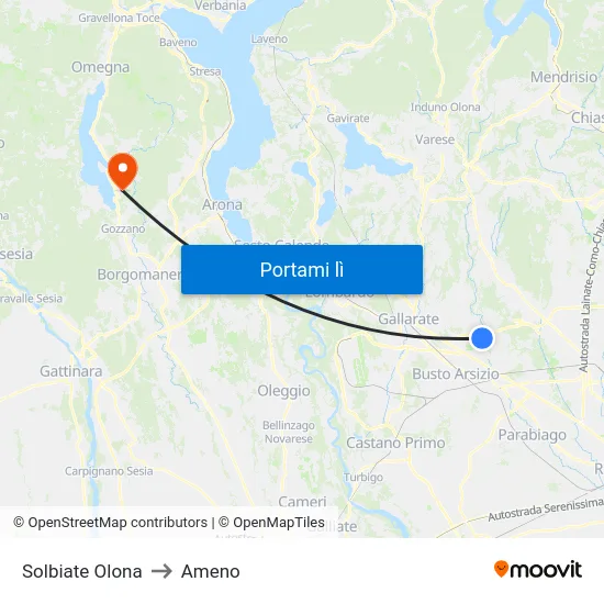 Solbiate Olona to Ameno map