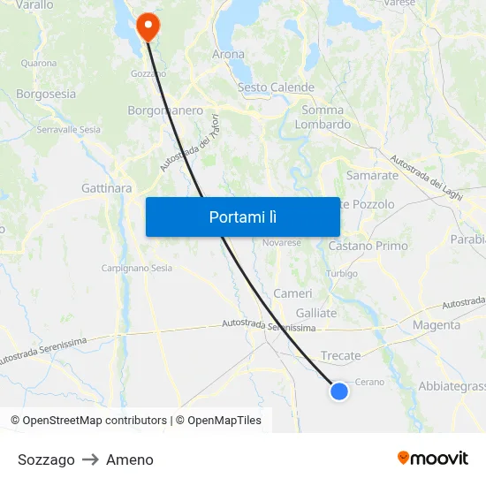 Sozzago to Ameno map