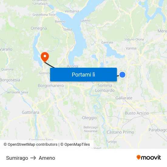 Sumirago to Ameno map