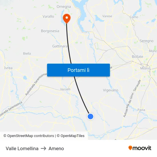 Valle Lomellina to Ameno map