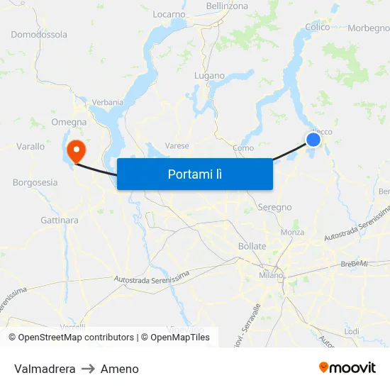 Valmadrera to Ameno map