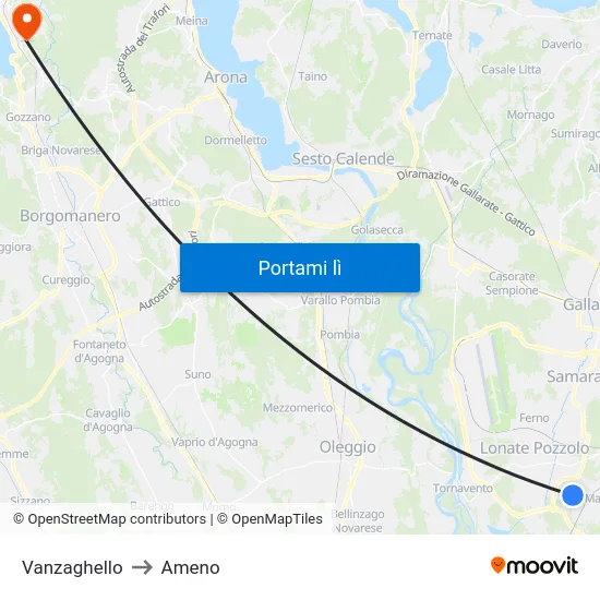 Vanzaghello to Ameno map