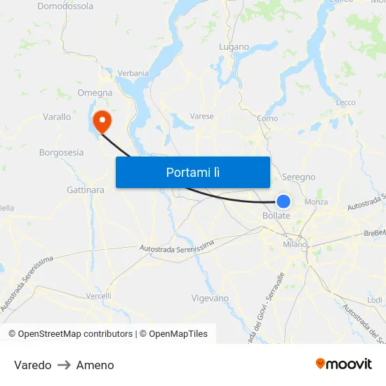 Varedo to Ameno map
