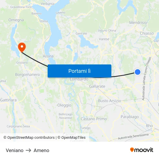 Veniano to Ameno map