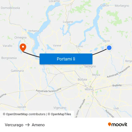 Vercurago to Ameno map