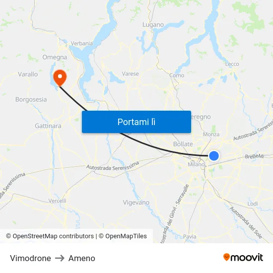 Vimodrone to Ameno map