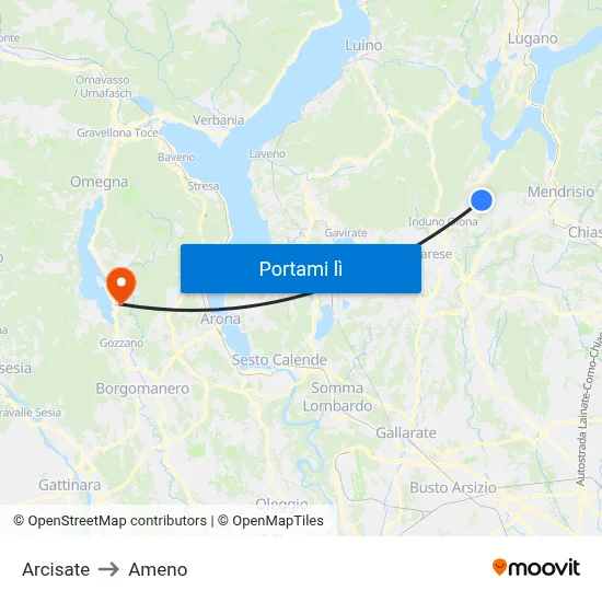Arcisate to Ameno map
