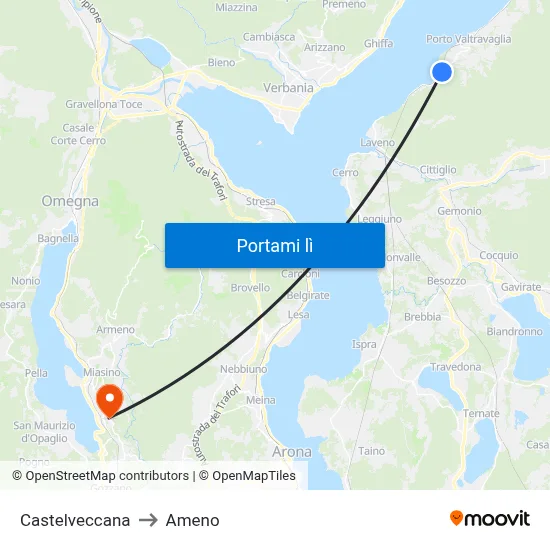 Castelveccana to Ameno map