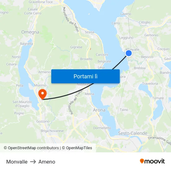 Monvalle to Ameno map