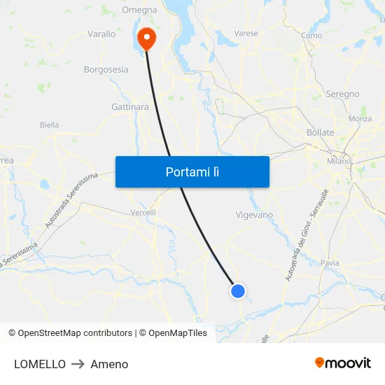 LOMELLO to Ameno map