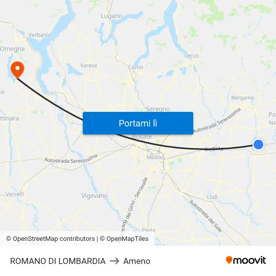 ROMANO DI LOMBARDIA to Ameno map