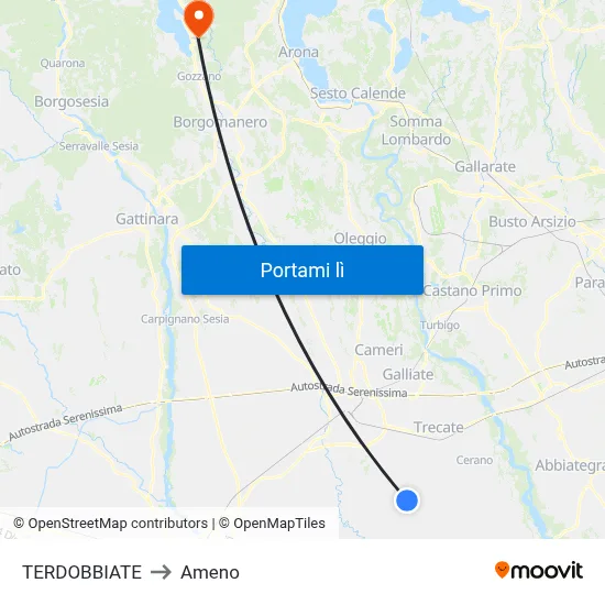 TERDOBBIATE to Ameno map