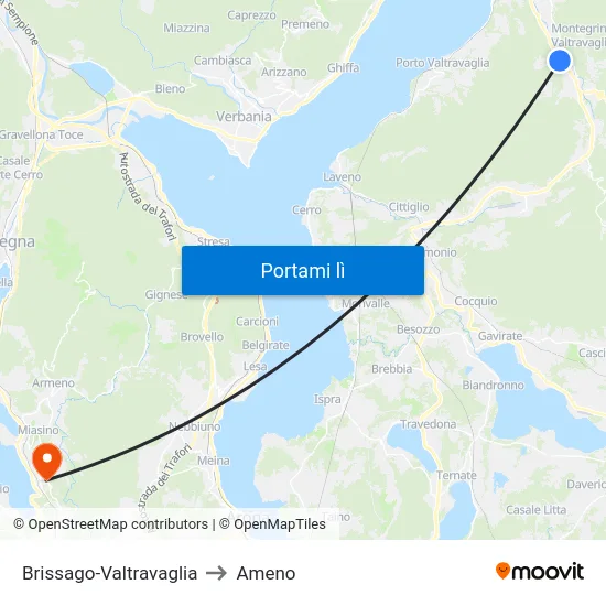 Brissago-Valtravaglia to Ameno map