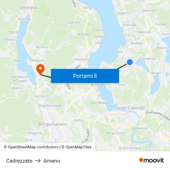 Cadrezzate to Ameno map