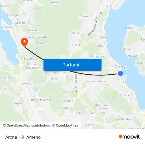 Arona to Ameno map