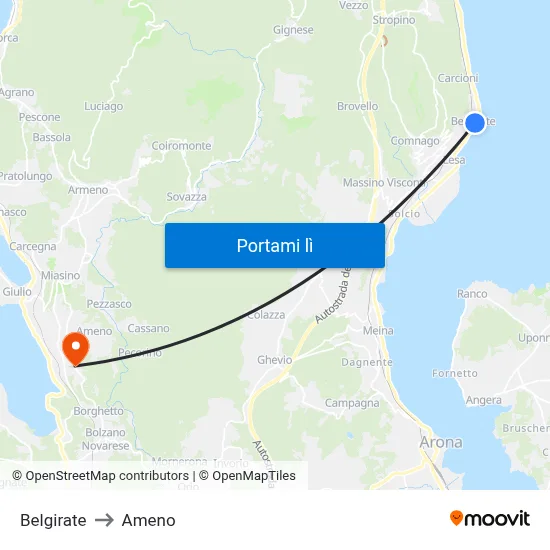Belgirate to Ameno map