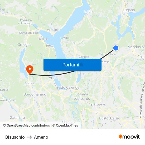 Bisuschio to Ameno map