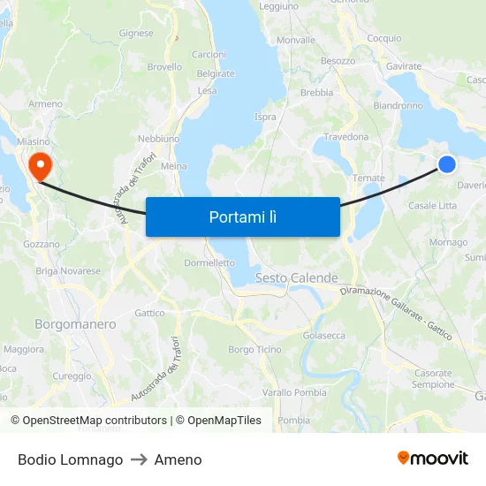 Bodio Lomnago to Ameno map
