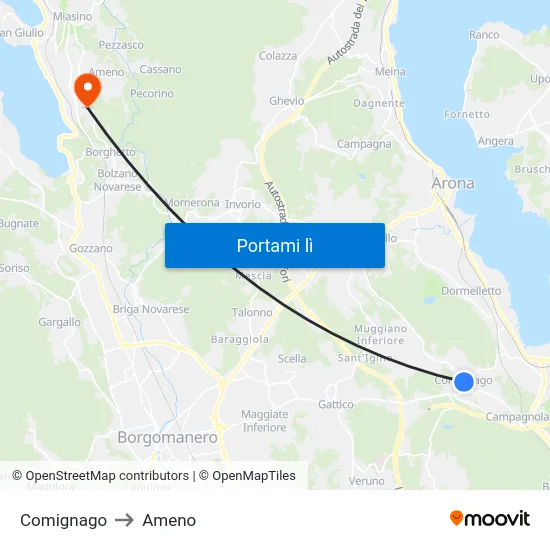 Comignago to Ameno map