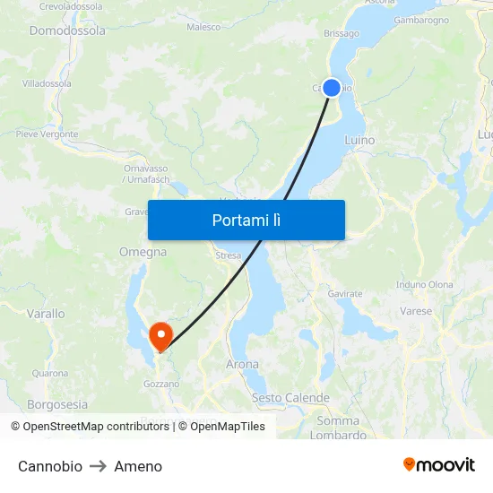 Cannobio to Ameno map