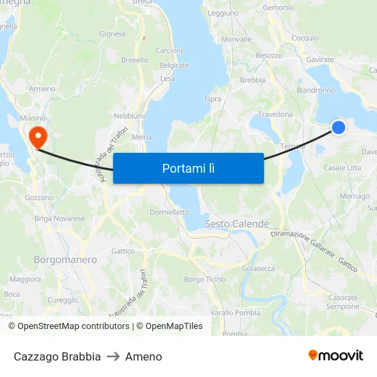 Cazzago Brabbia to Ameno map