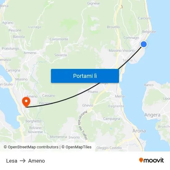 Lesa to Ameno map