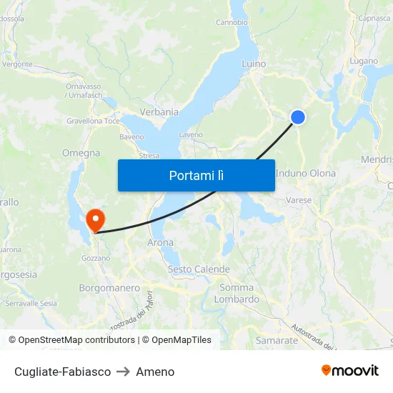 Cugliate-Fabiasco to Ameno map