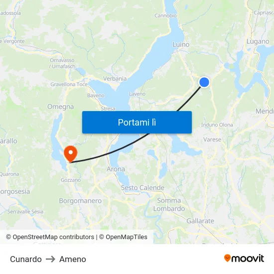 Cunardo to Ameno map