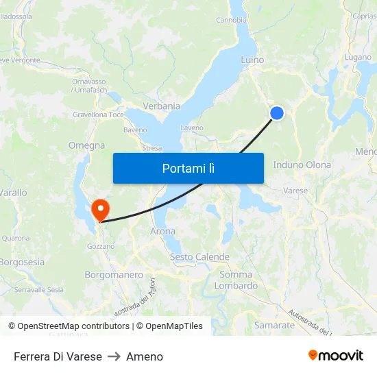 Ferrera Di Varese to Ameno map