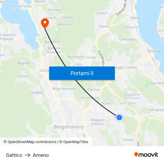 Gattico to Ameno map