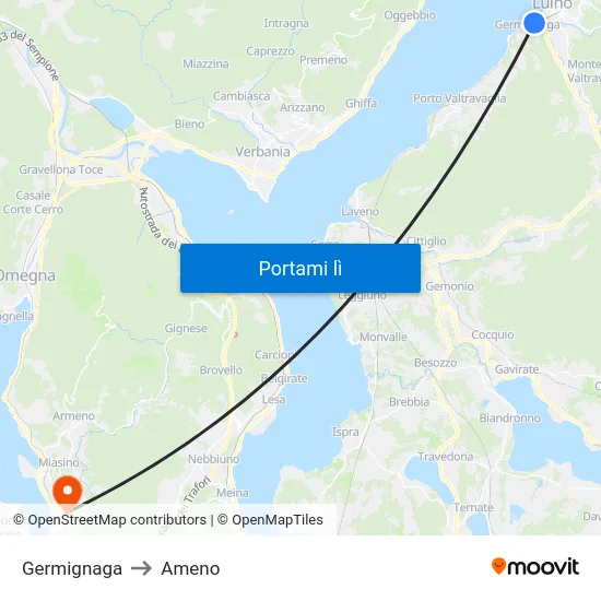 Germignaga to Ameno map