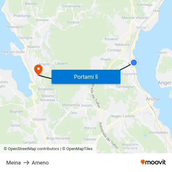 Meina to Ameno map