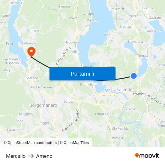 Mercallo to Ameno map