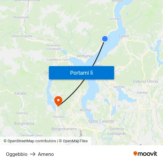 Oggebbio to Ameno map