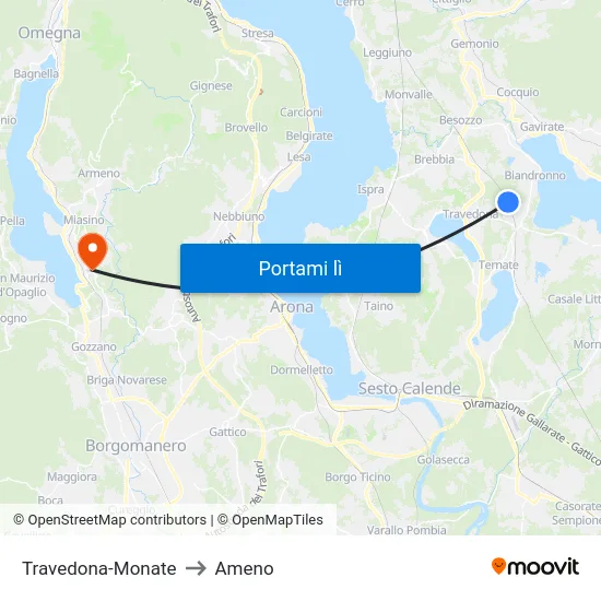 Travedona-Monate to Ameno map