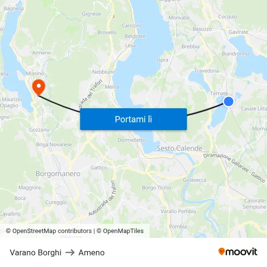 Varano Borghi to Ameno map