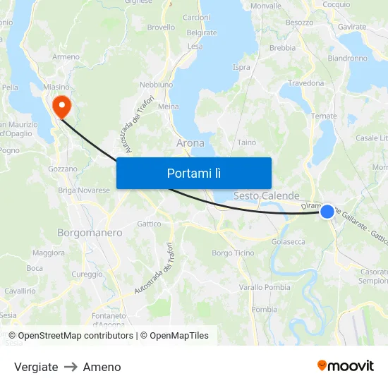 Vergiate to Ameno map