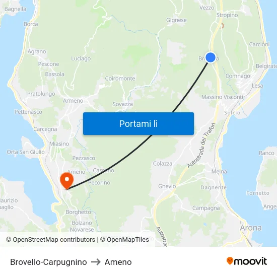 Brovello-Carpugnino to Ameno map