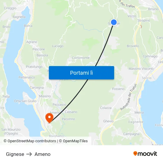 Gignese to Ameno map