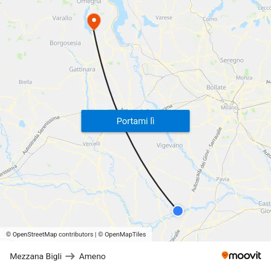 Mezzana Bigli to Ameno map