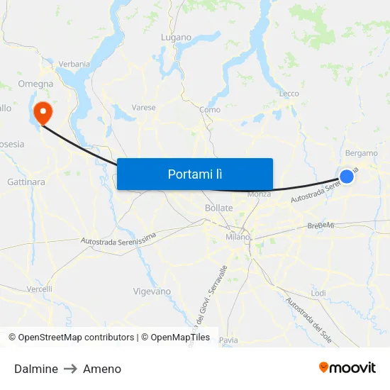 Dalmine to Ameno map